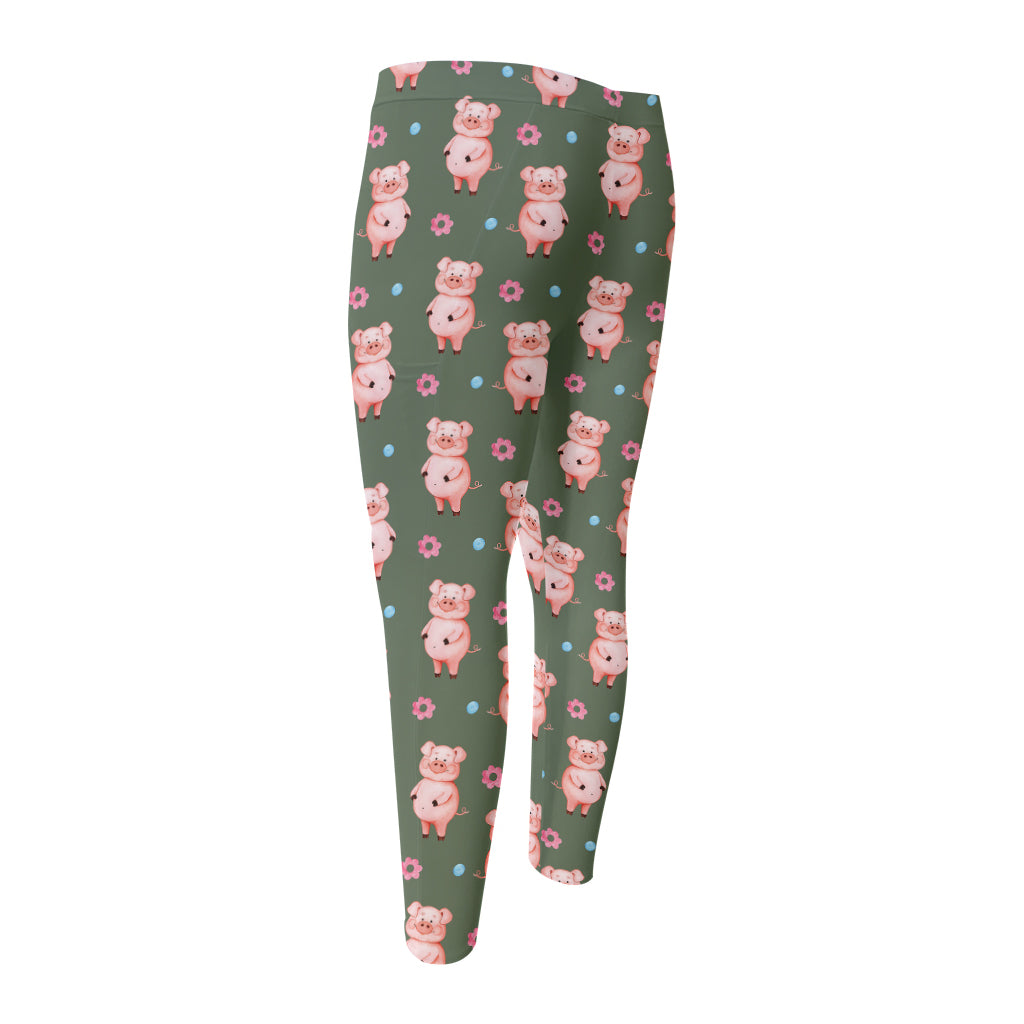 Vintage Pink Pig Pattern Print Men's Compression Pants