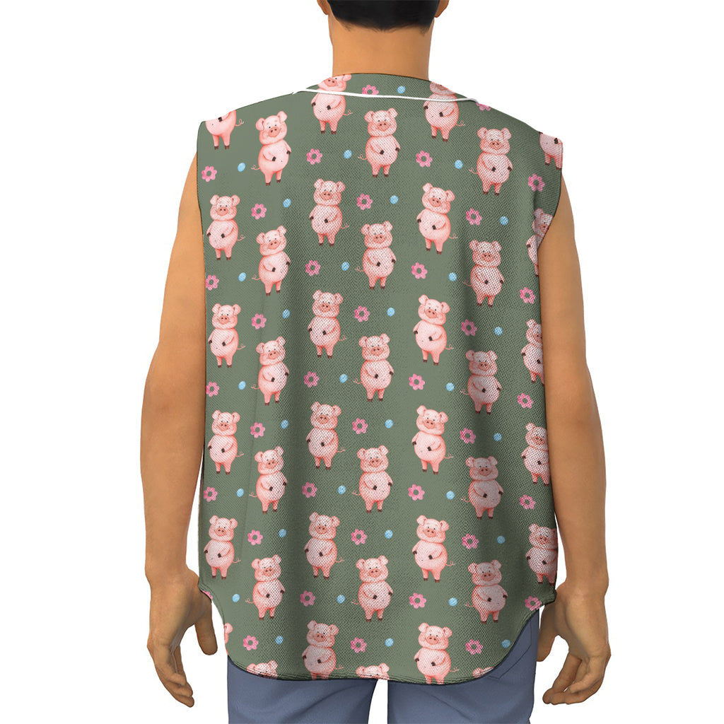 Vintage Pink Pig Pattern Print Sleeveless Baseball Jersey
