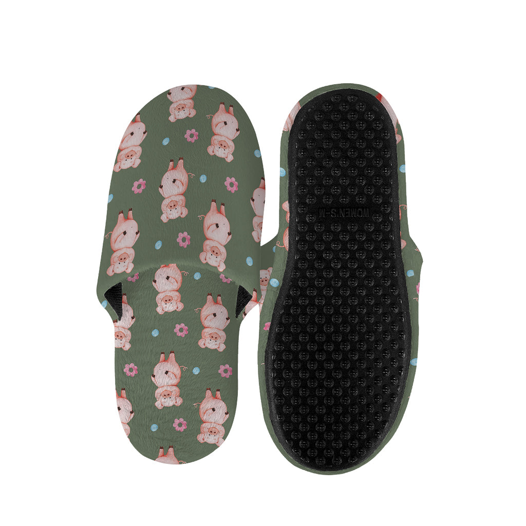 Vintage Pink Pig Pattern Print Slippers