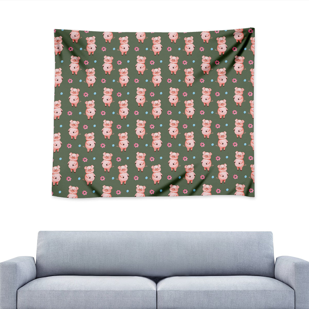 Vintage Pink Pig Pattern Print Tapestry