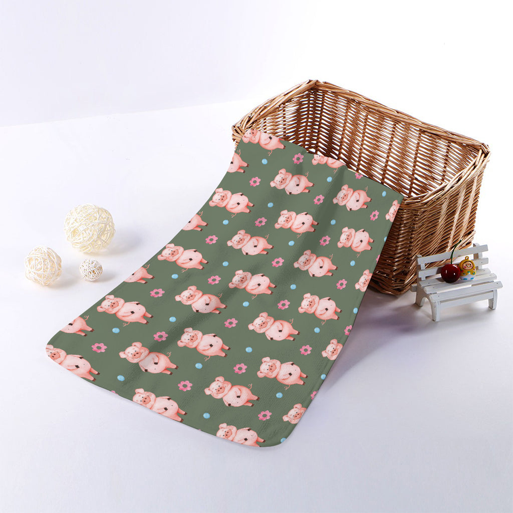 Vintage Pink Pig Pattern Print Towel