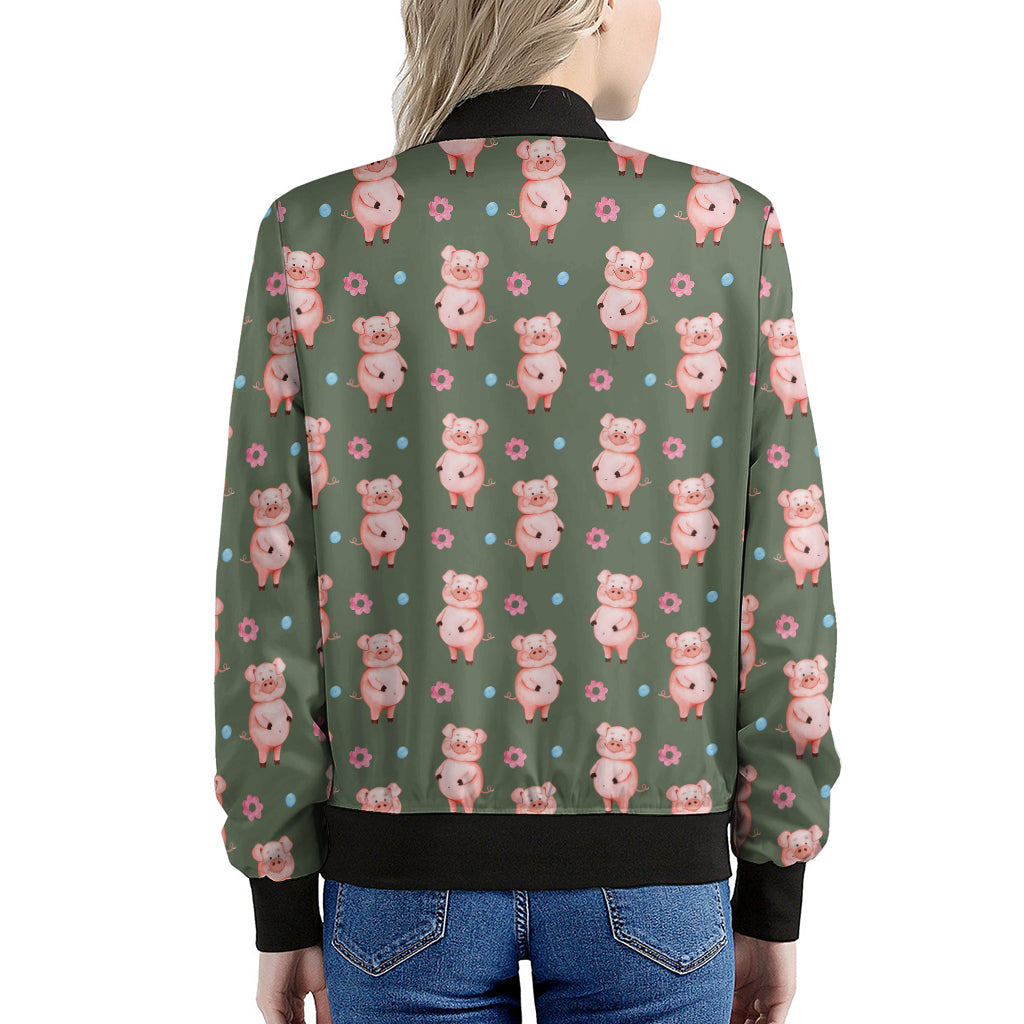 Vintage Pink Pig Pattern Print Women's Bomber Jacket