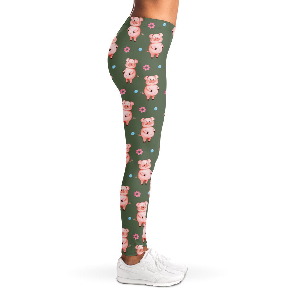 Vintage Pink Pig Pattern Print Women's Leggings