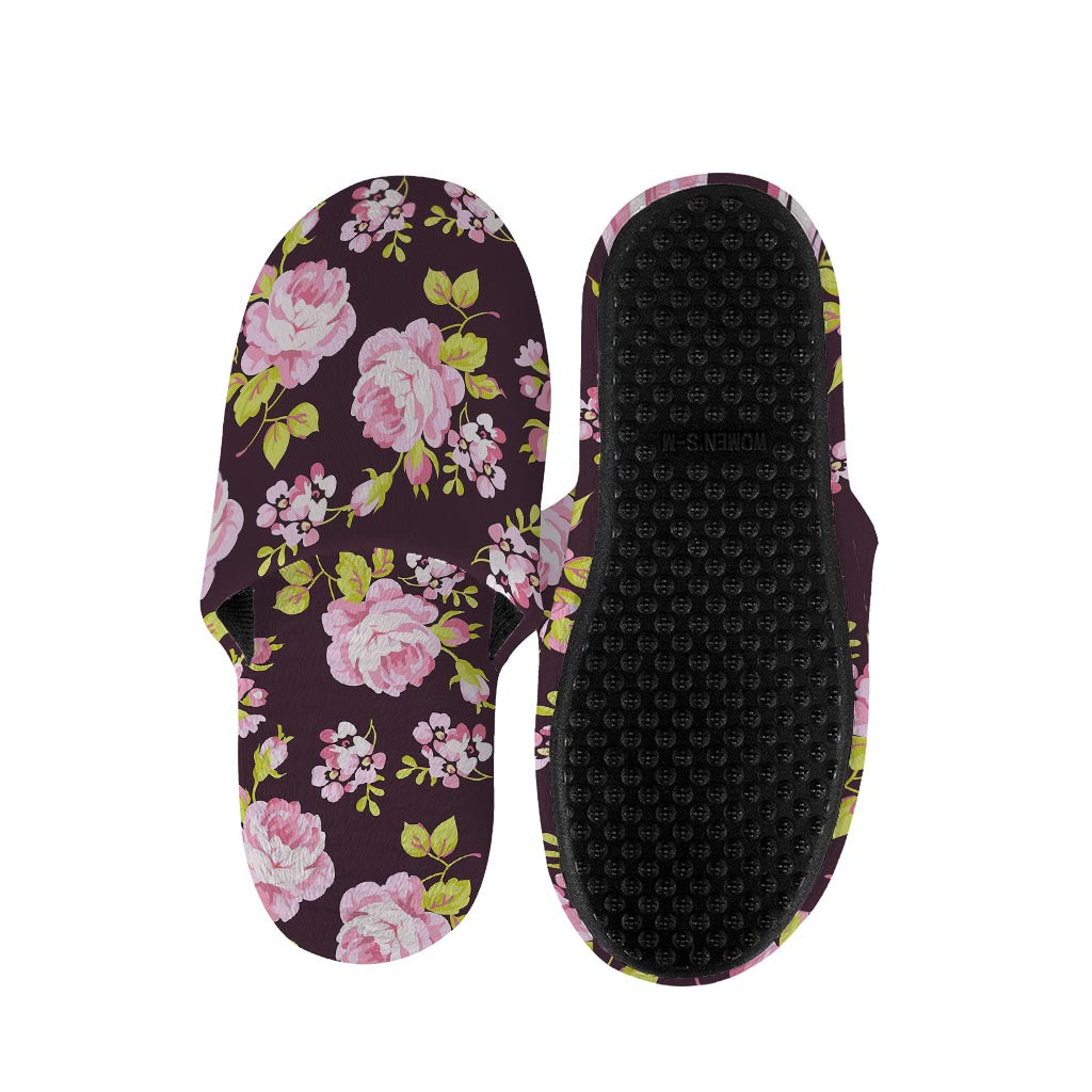 Vintage Pink Rose Floral Pattern Print Slippers