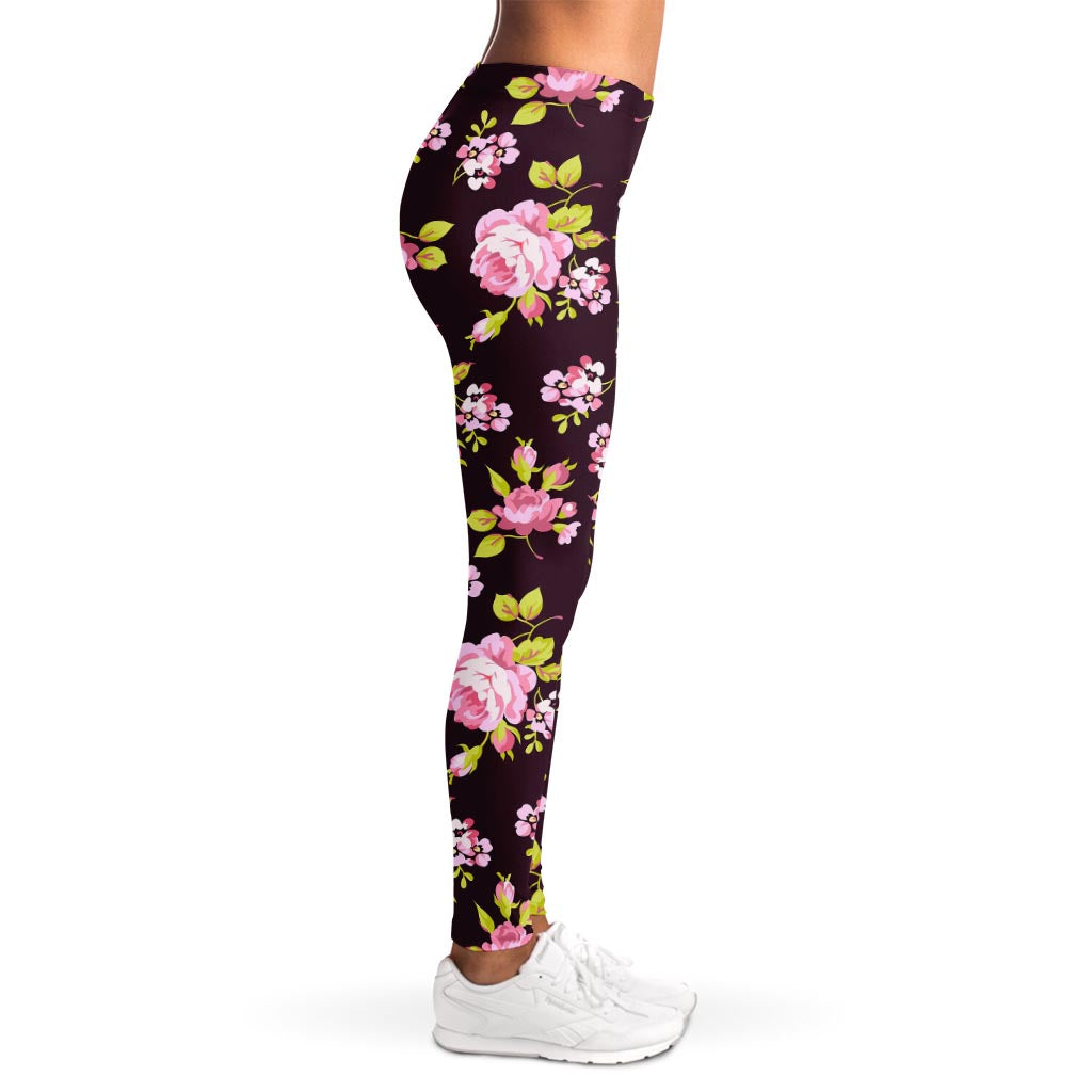 Vintage Pink Rose Floral Pattern Print Women's Leggings