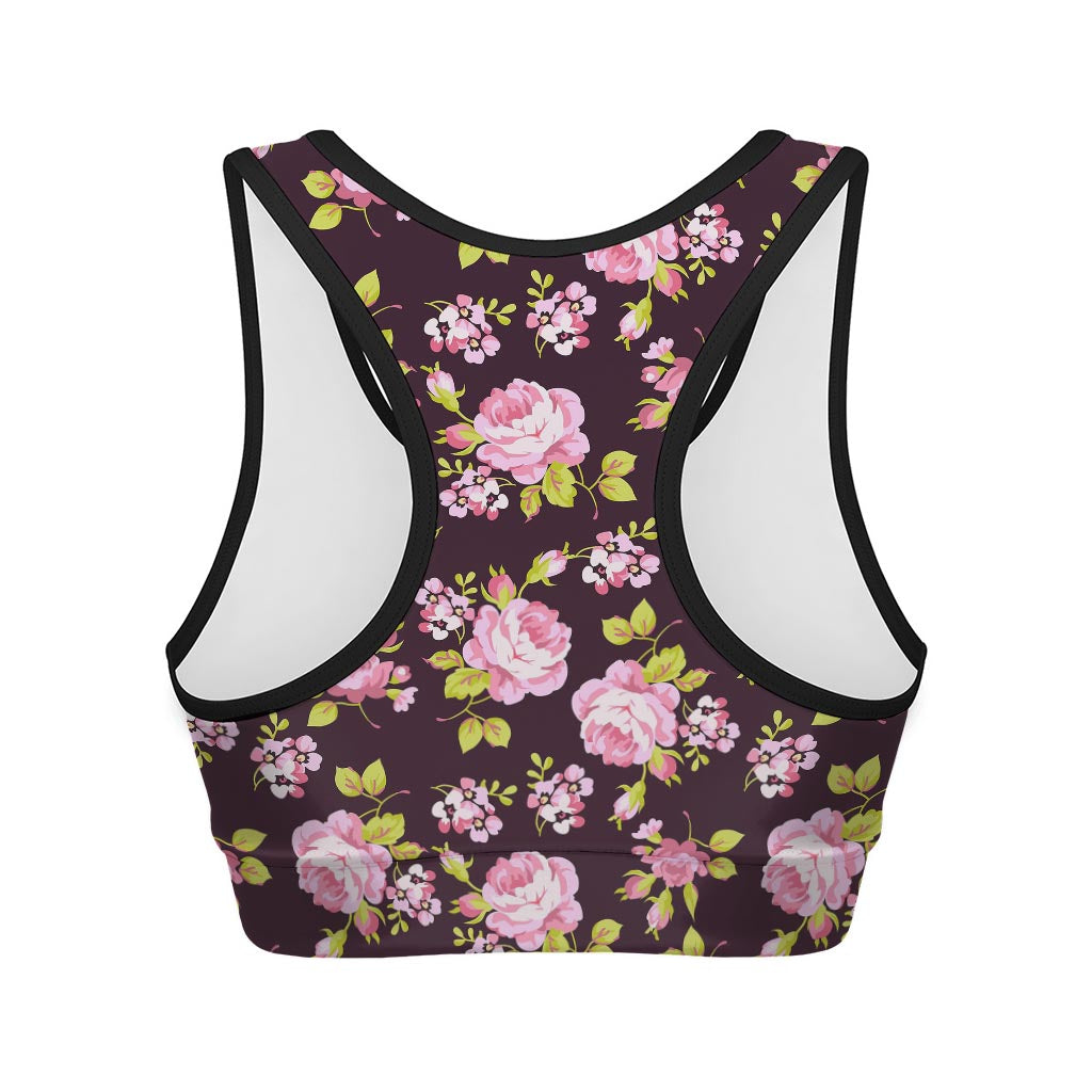 Vintage Pink Rose Floral Pattern Print Women's Sports Bra