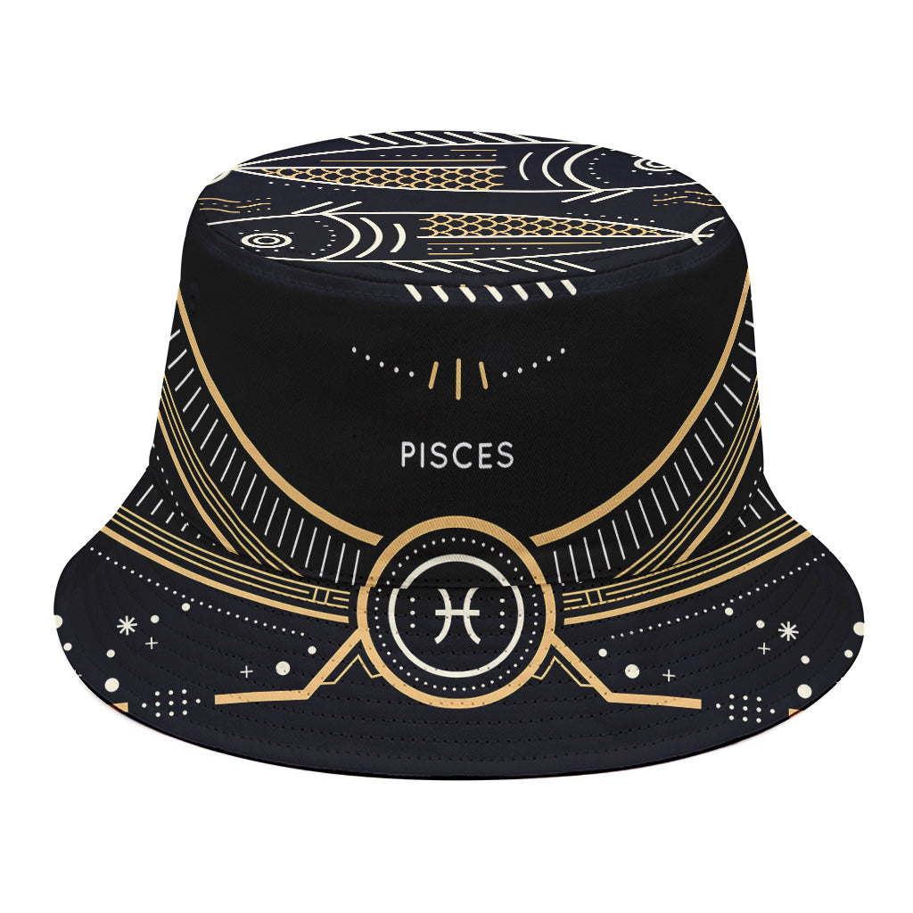 Vintage Pisces Zodiac Sign Print Bucket Hat