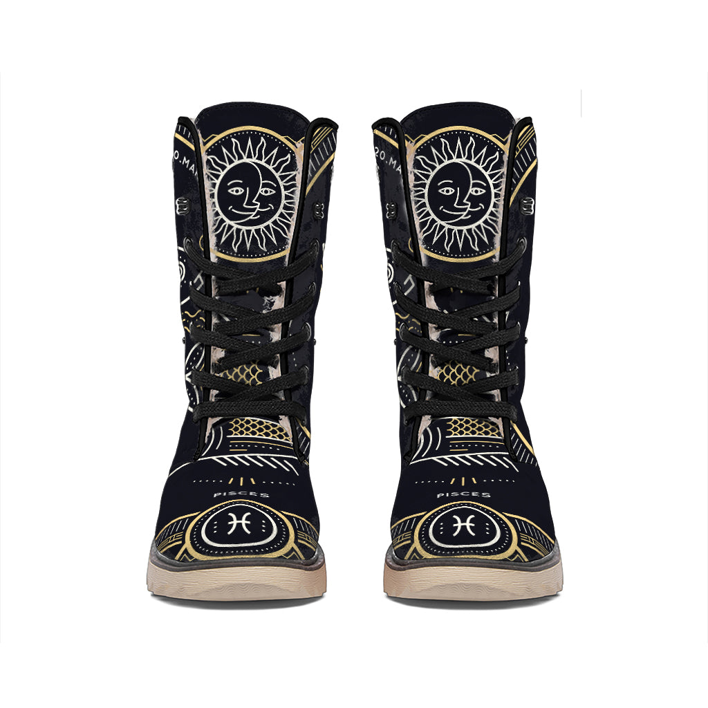 Vintage Pisces Zodiac Sign Print Winter Boots