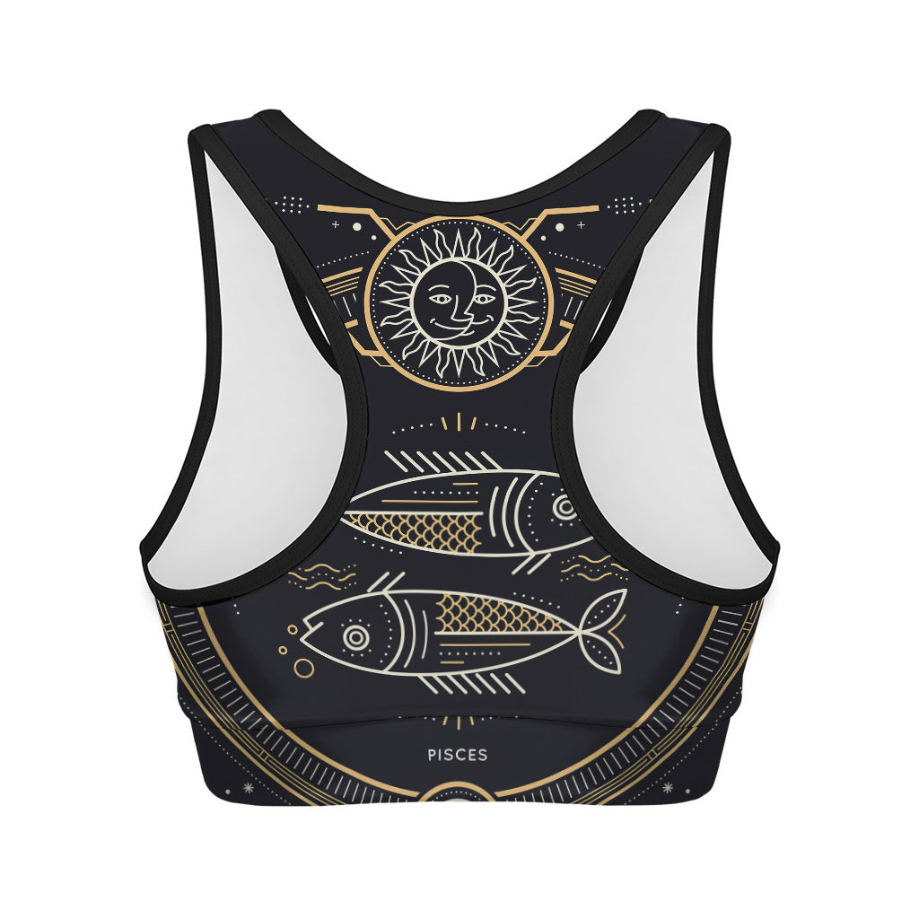 Vintage Pisces Zodiac Sign Print Women's Sports Bra