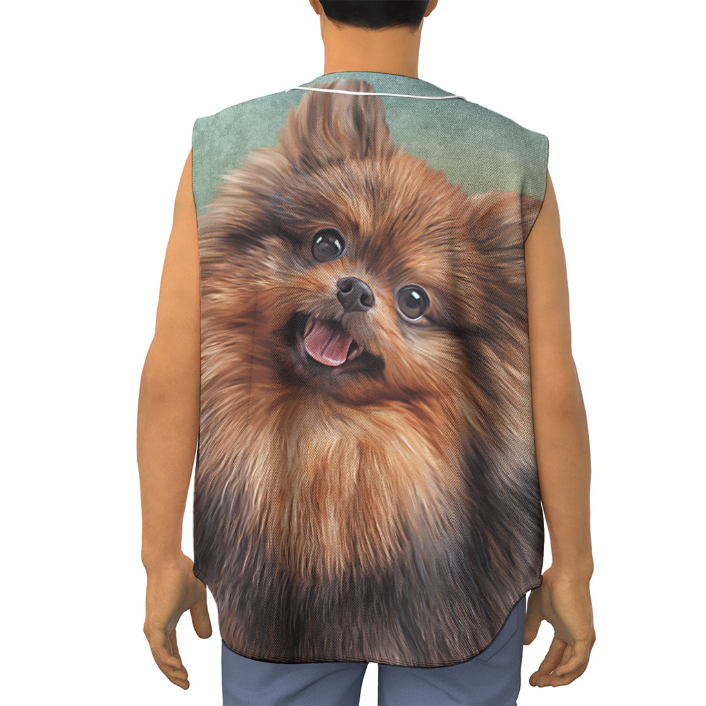 Vintage Pomeranian Portrait Sleeveless Baseball Jersey
