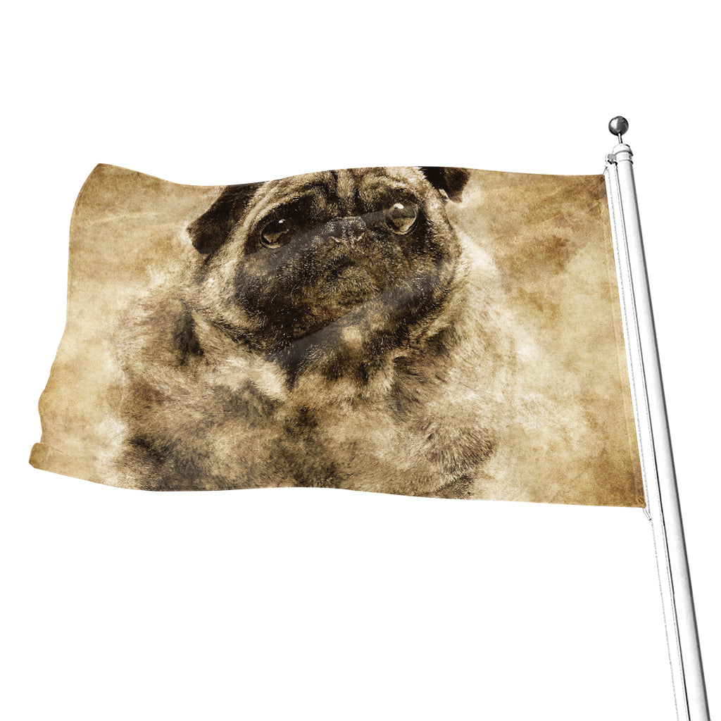 Vintage Pug Portrait Print Flag