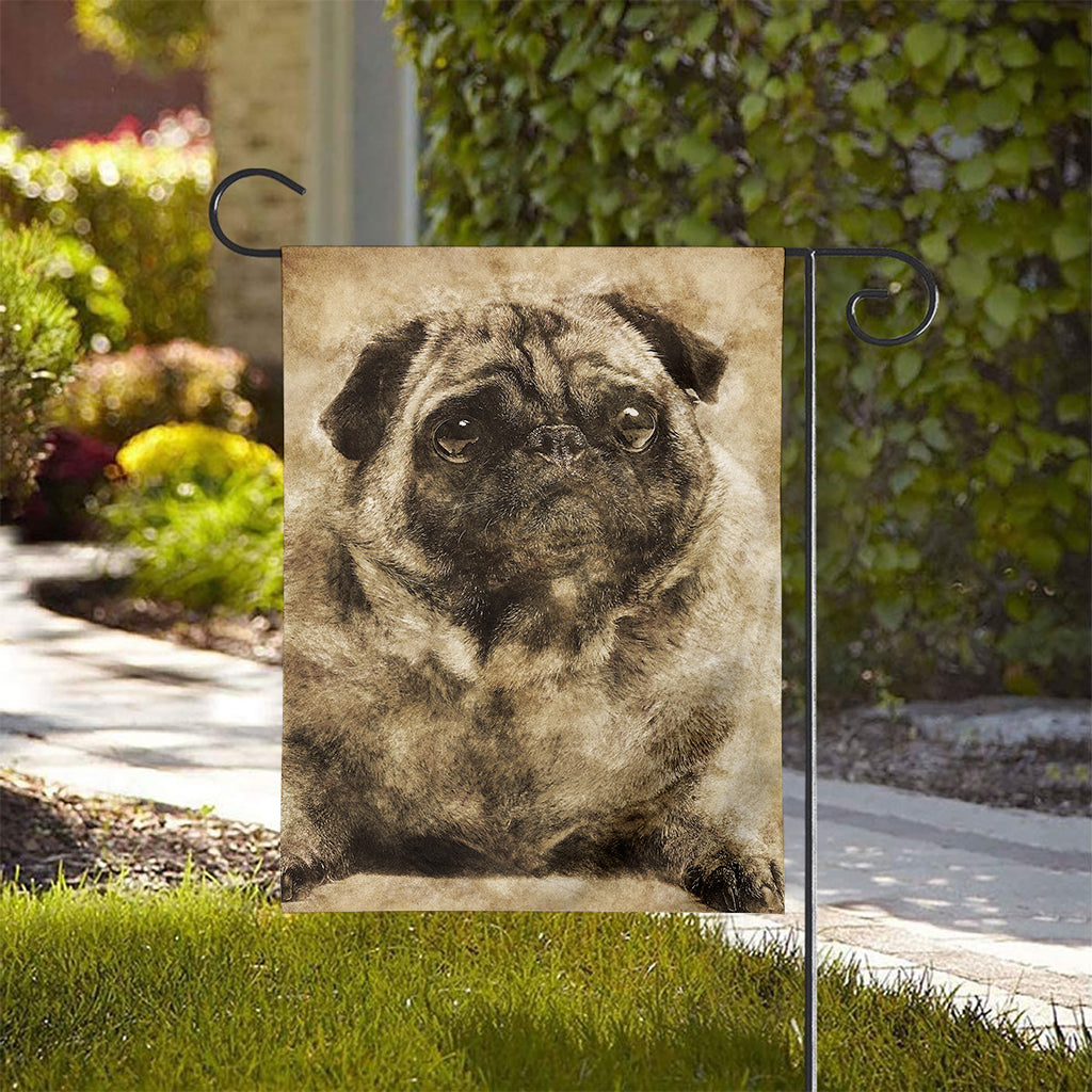 Vintage Pug Portrait Print House Flag