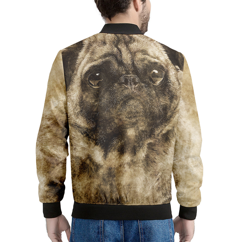 Vintage Pug Portrait Print Men's Bomber Jacket