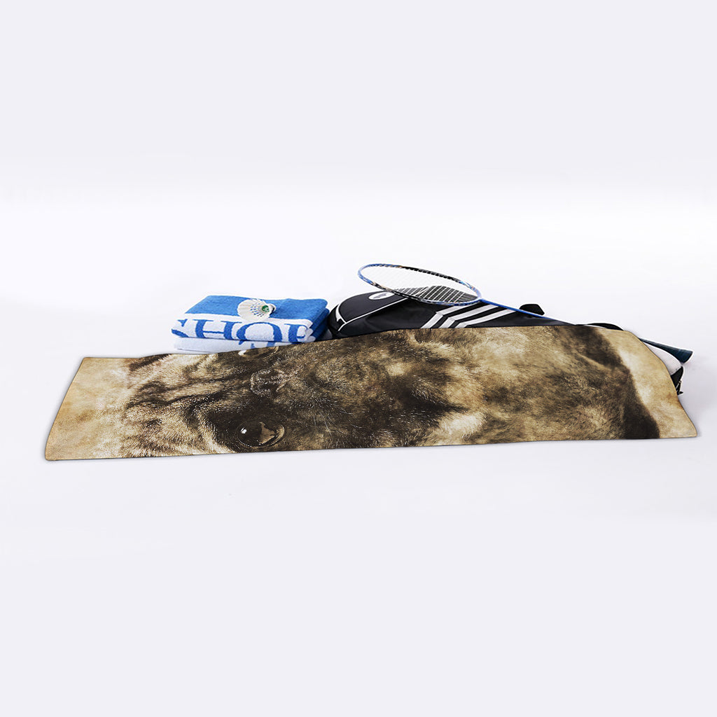Vintage Pug Portrait Print Sports Towel