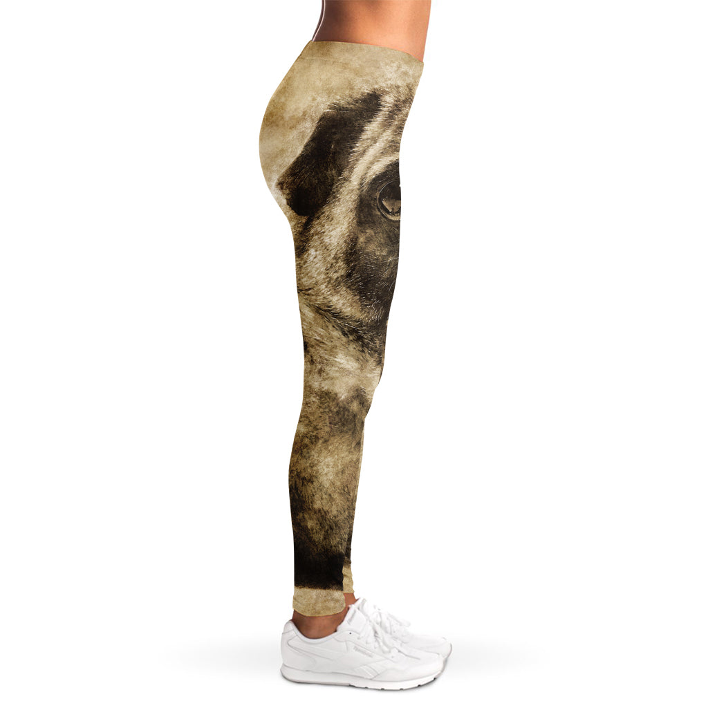 Vintage Pug Portrait Print Women's Leggings