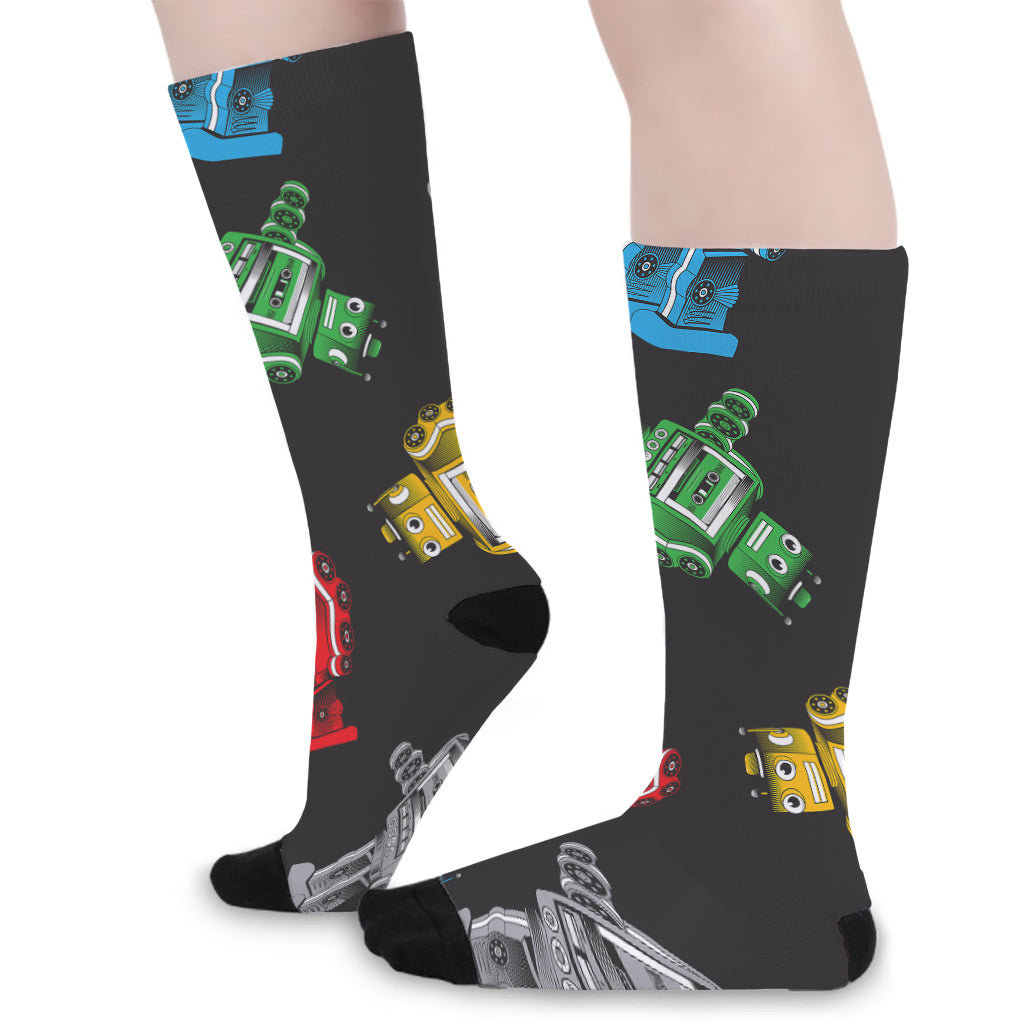 Vintage Robot Pattern Print Long Socks