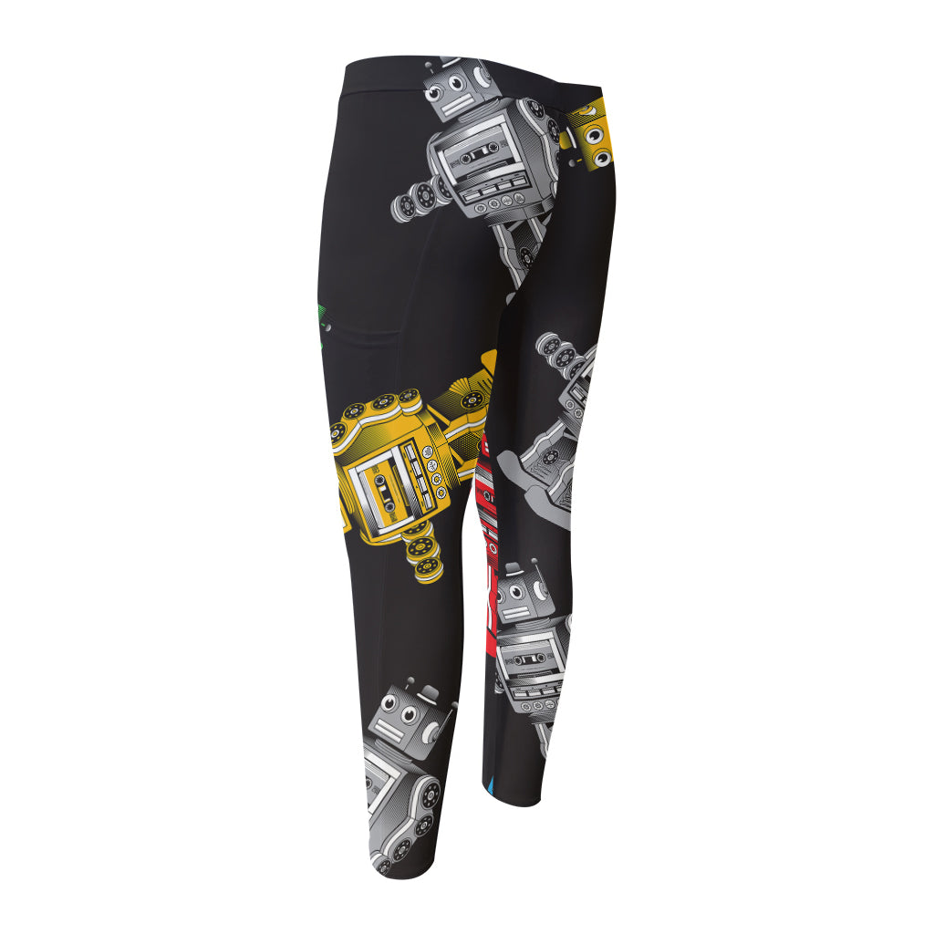 Vintage Robot Pattern Print Men's Compression Pants
