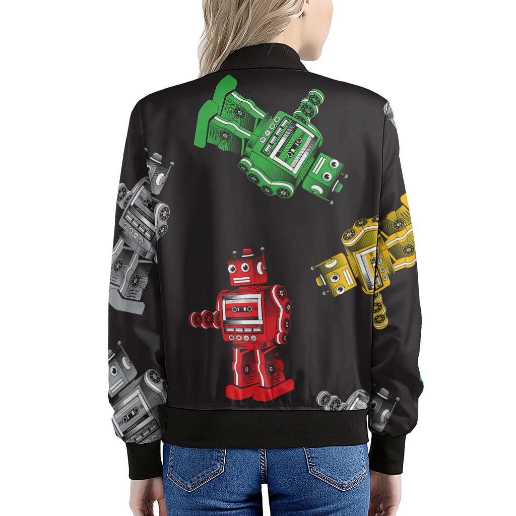 Vintage Robot Pattern Print Women's Bomber Jacket