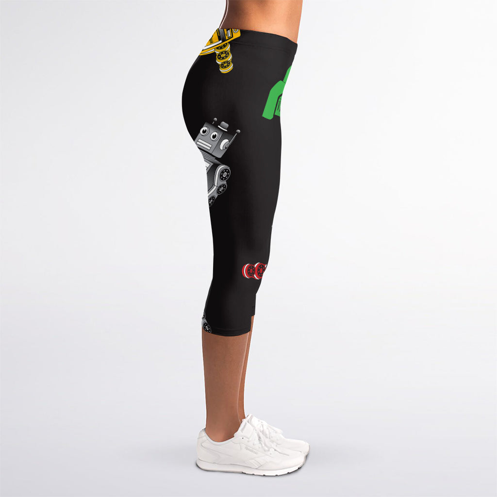Vintage Robot Pattern Print Women's Capri Leggings