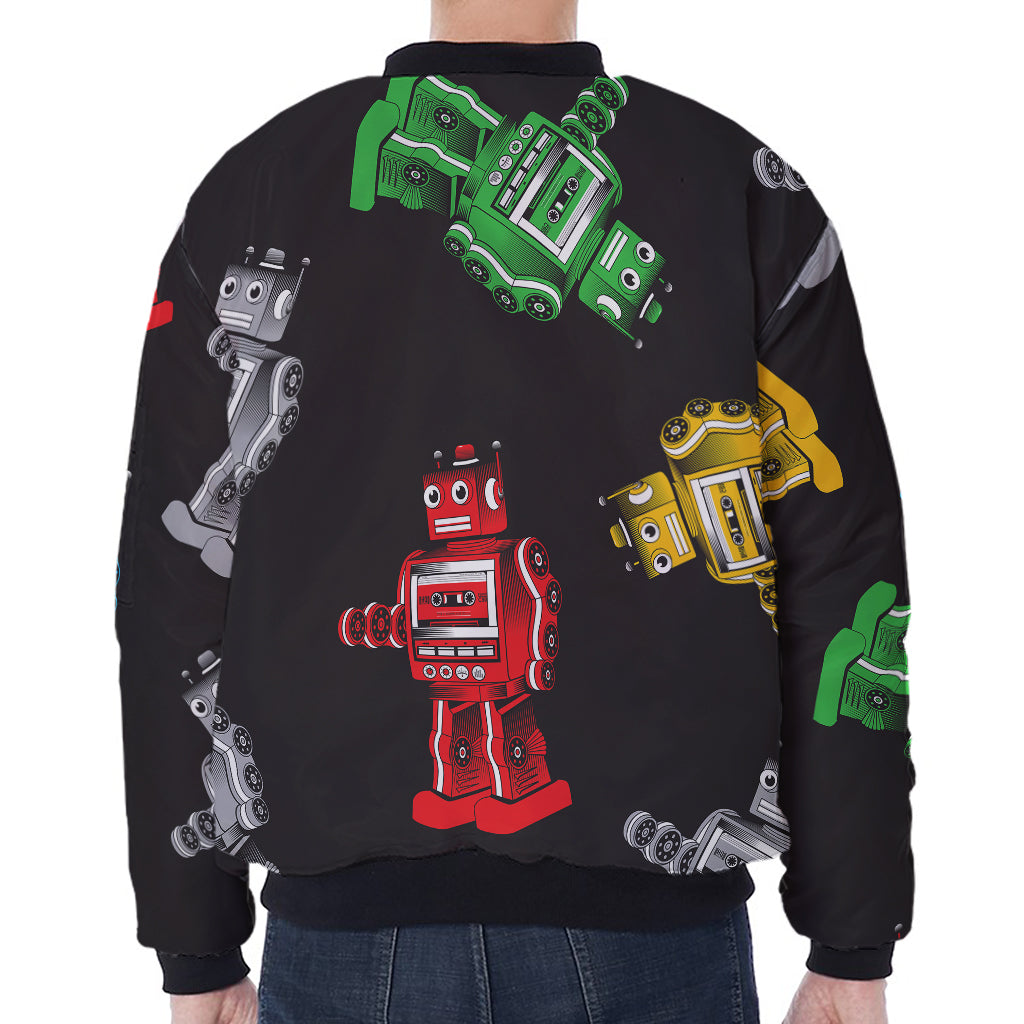 Vintage Robot Pattern Print Zip Sleeve Bomber Jacket