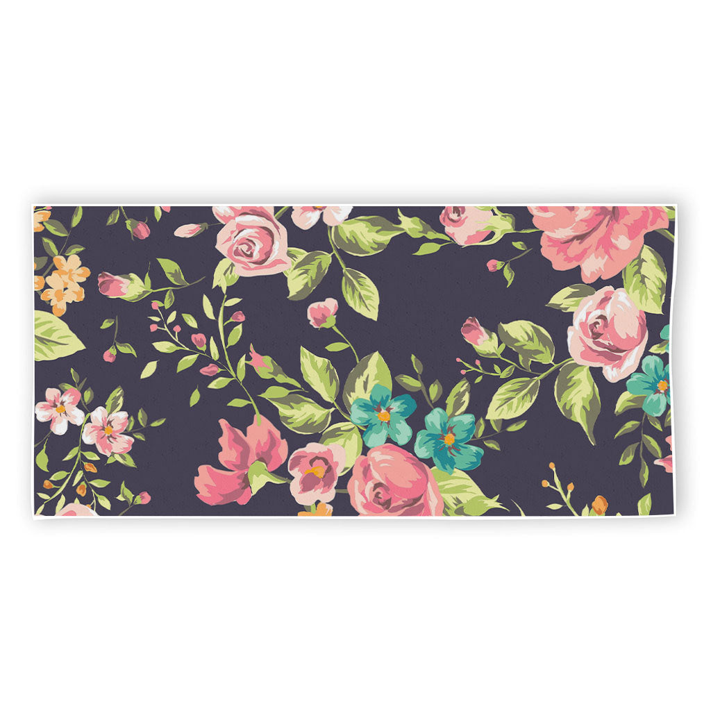 Vintage Rose Floral Flower Pattern Print Beach Towel