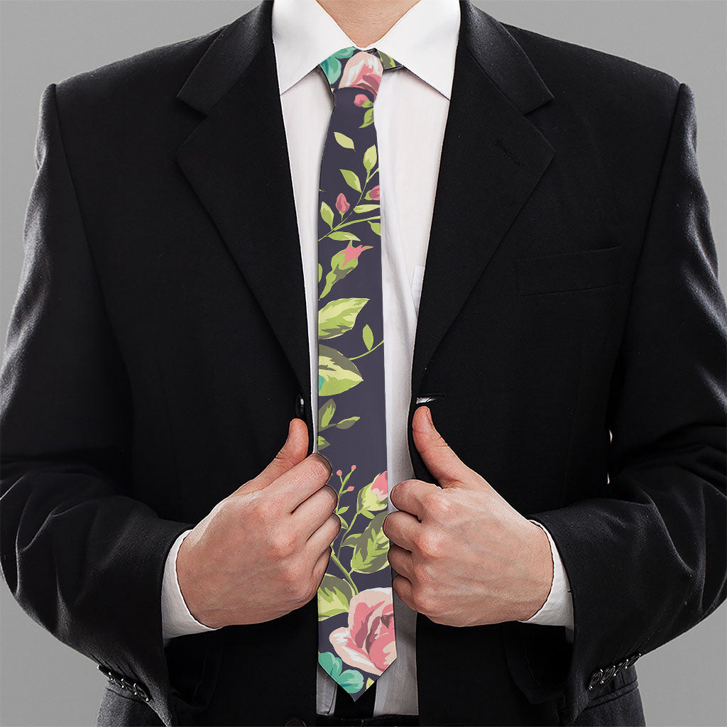 Vintage Rose Floral Flower Pattern Print Necktie