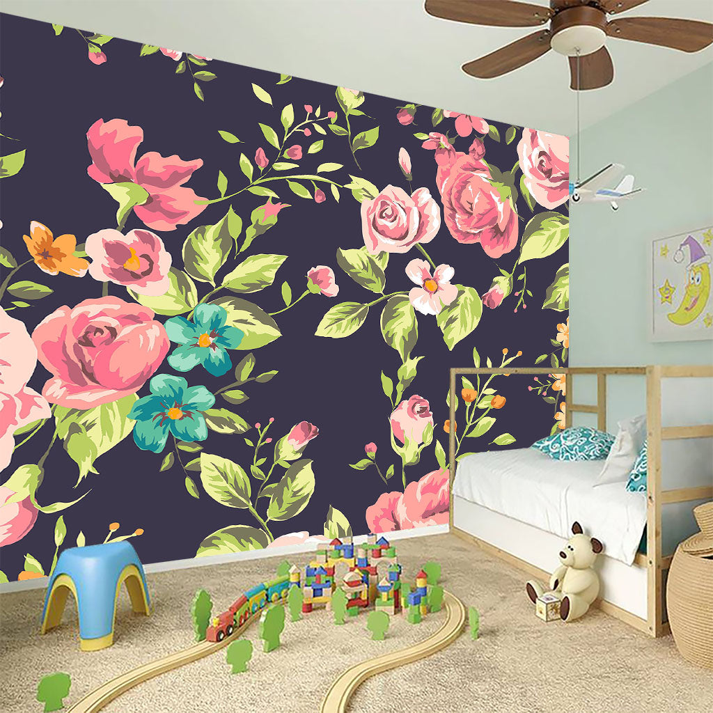 Vintage Rose Floral Flower Pattern Print Wall Sticker
