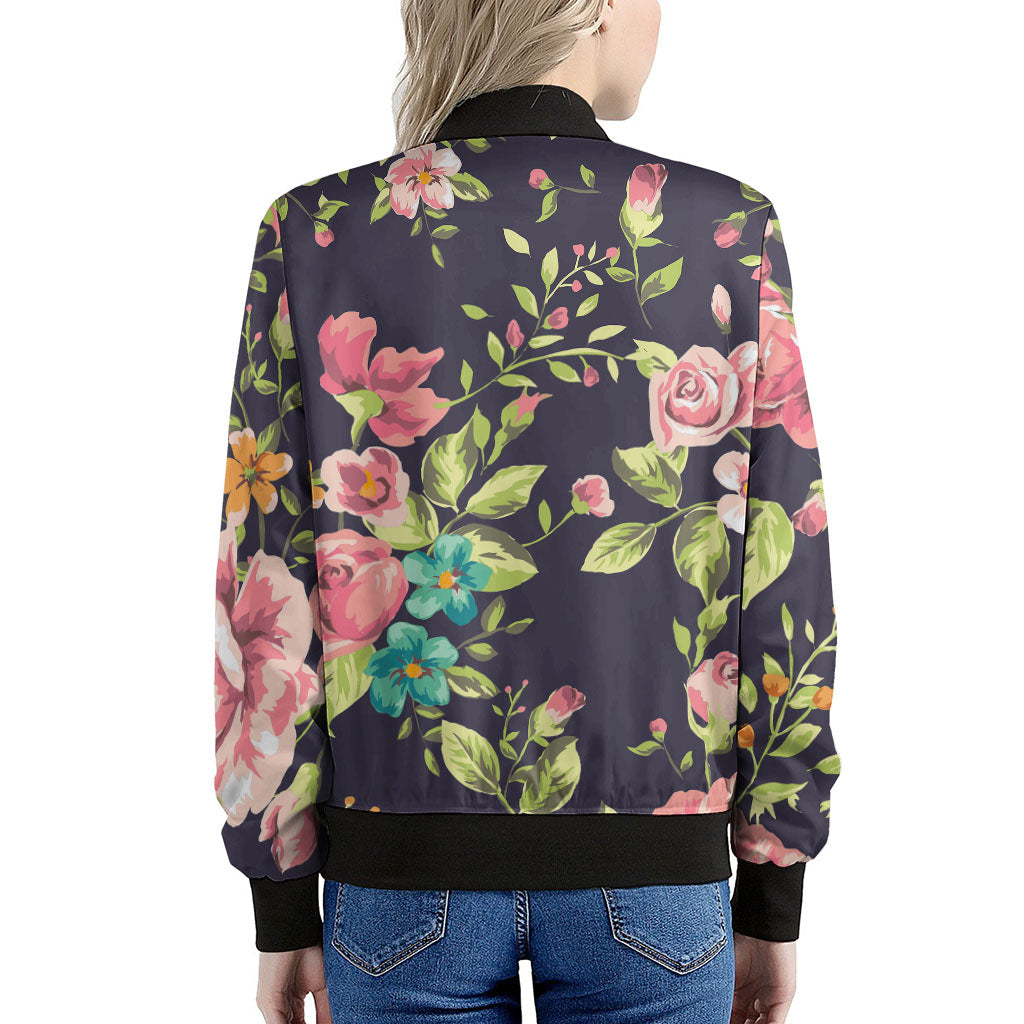 Vintage Rose Floral Flower Pattern Print Women's Bomber Jacket