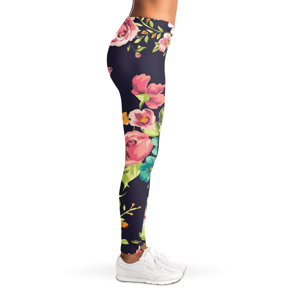 Vintage Rose Floral Flower Pattern Print Women's Leggings