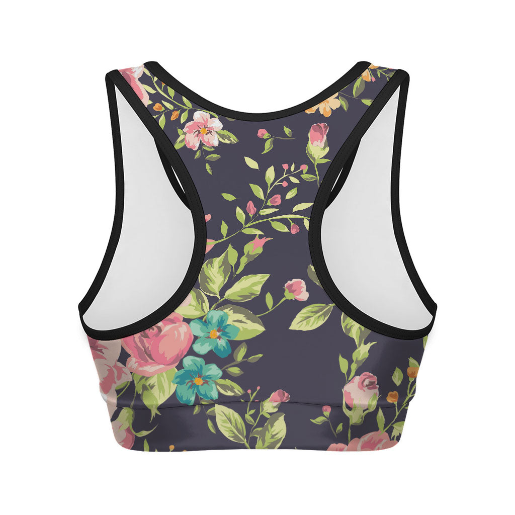 Vintage Rose Floral Flower Pattern Print Women's Sports Bra