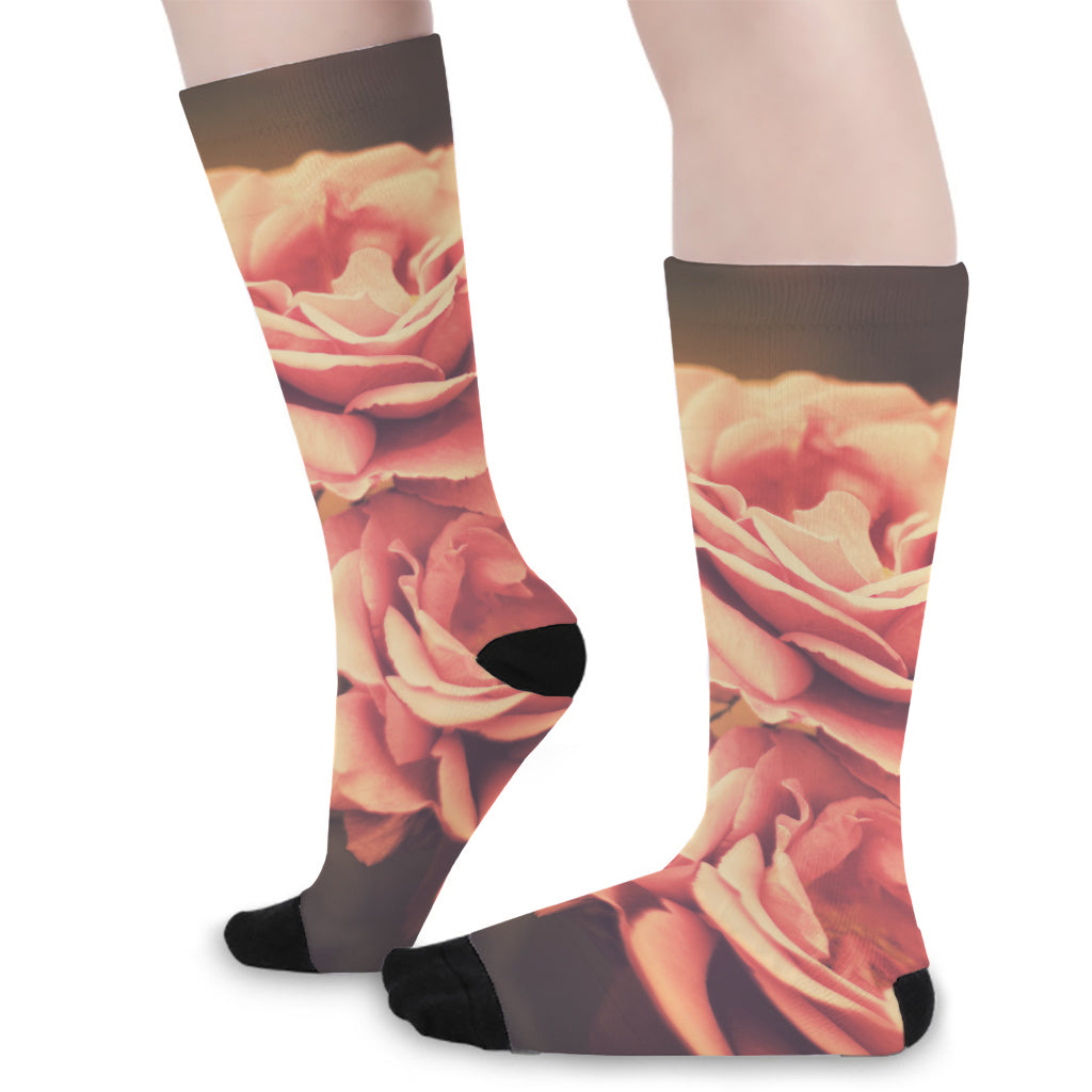 Vintage Rose Print Long Socks