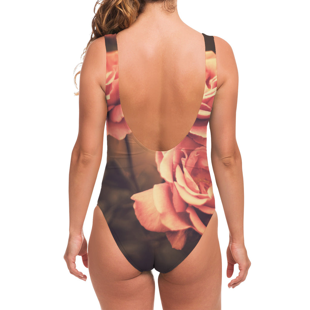 Vintage Rose Print One Piece Swimsuit