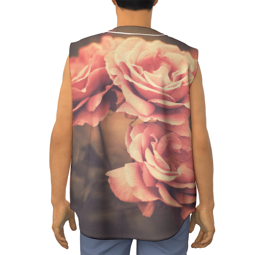 Vintage Rose Print Sleeveless Baseball Jersey