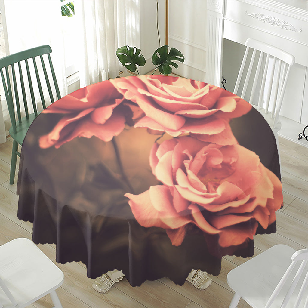 Vintage Rose Print Waterproof Round Tablecloth