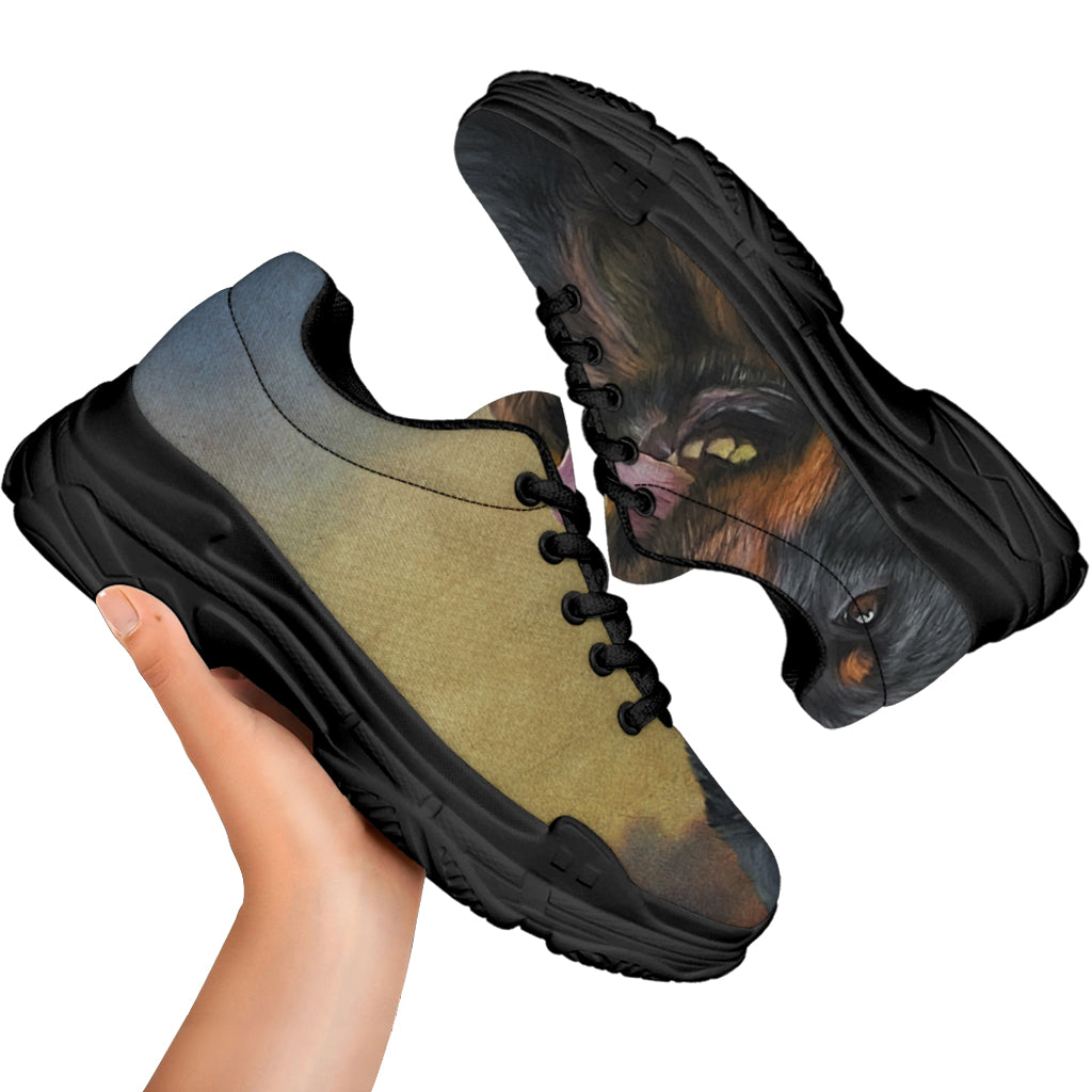 Vintage Rottweiler Portrait Print Black Chunky Shoes