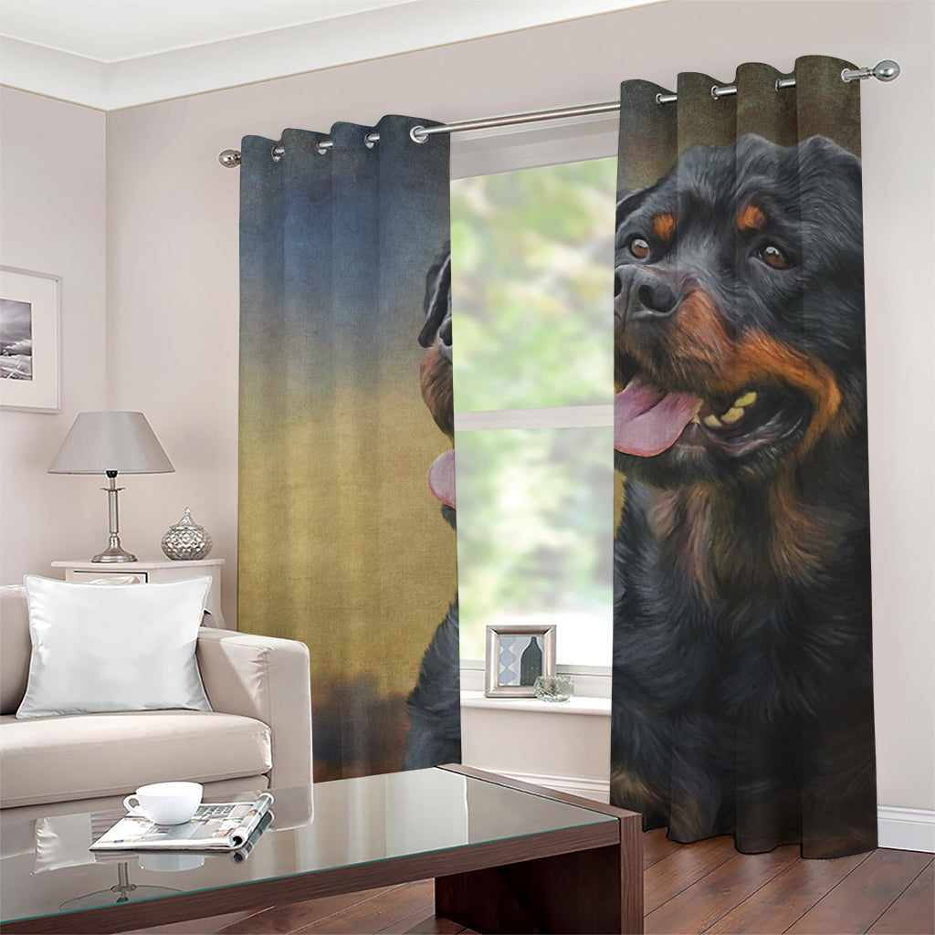 Vintage Rottweiler Portrait Print Grommet Curtains