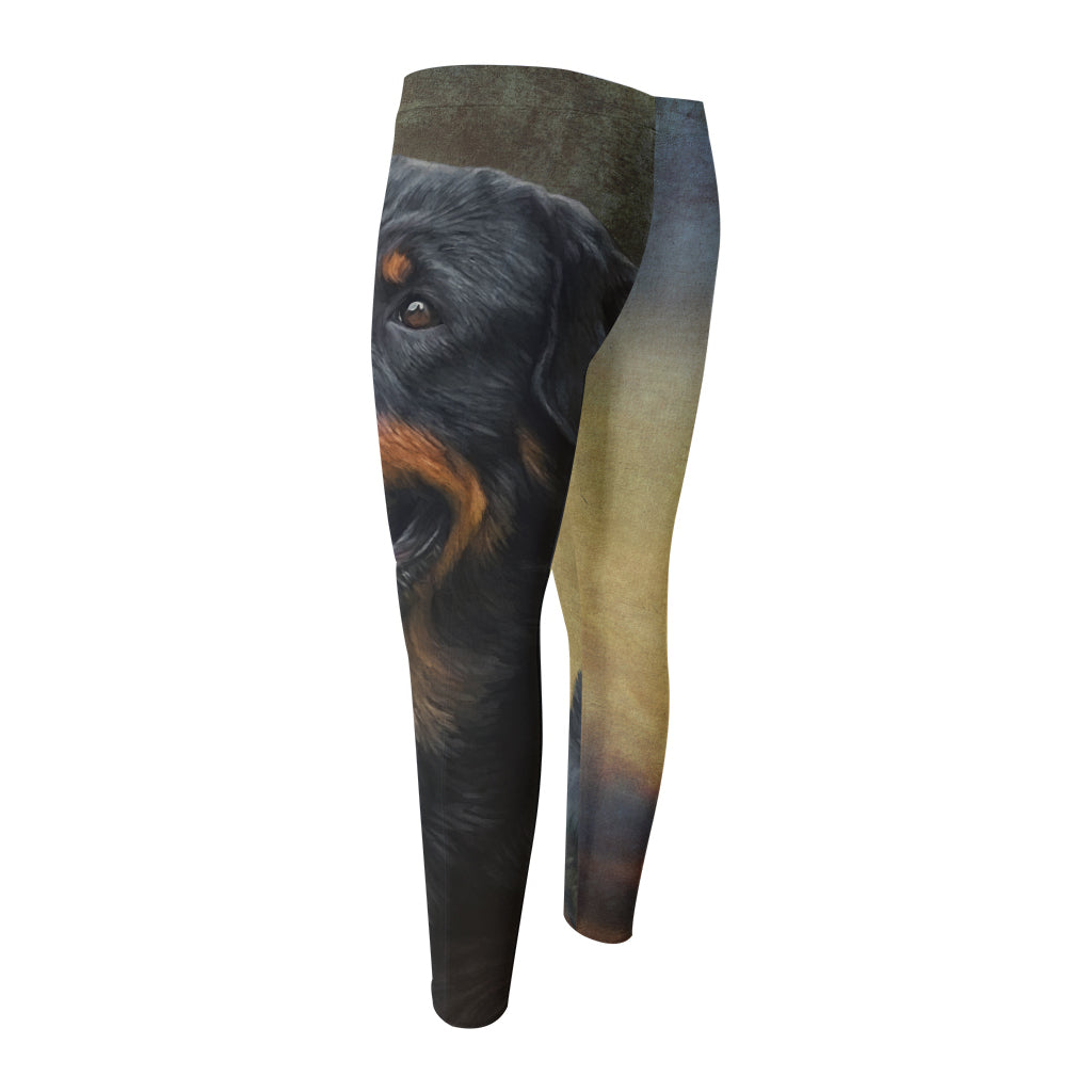 Vintage Rottweiler Portrait Print Men's Compression Pants