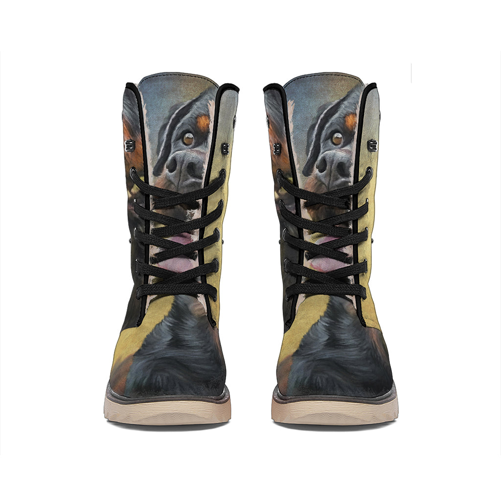 Vintage Rottweiler Portrait Print Winter Boots