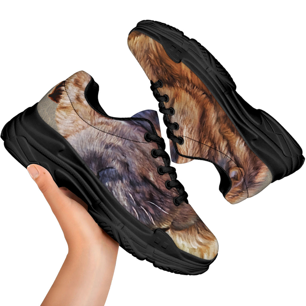 Vintage Shar Pei Print Black Chunky Shoes