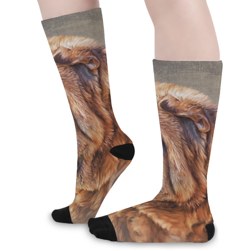 Vintage Shar Pei Print Long Socks