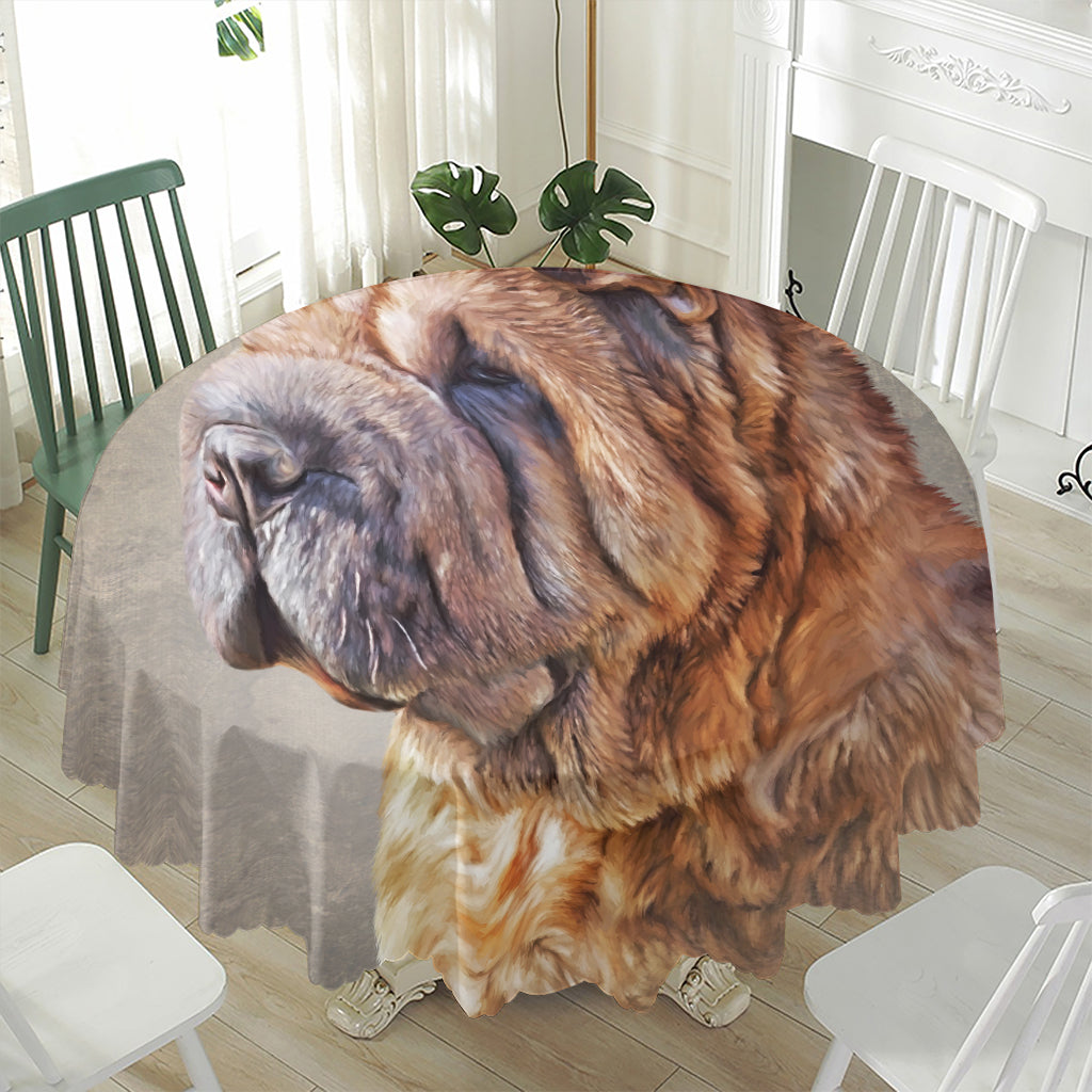 Vintage Shar Pei Print Waterproof Round Tablecloth