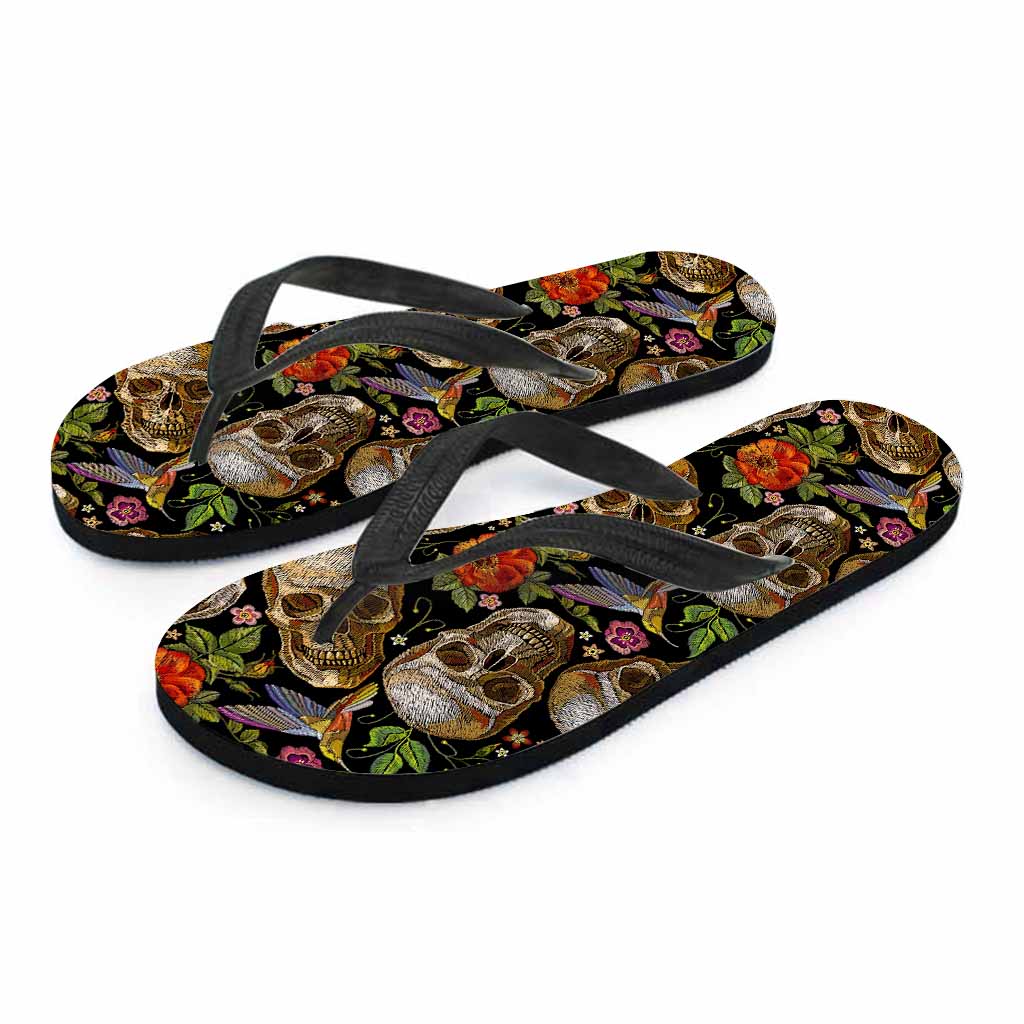 Vintage Skull Pattern Print Flip Flops