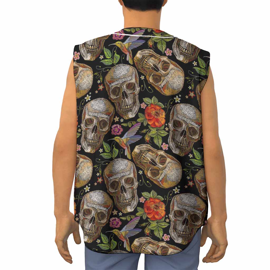Vintage Skull Pattern Print Sleeveless Baseball Jersey