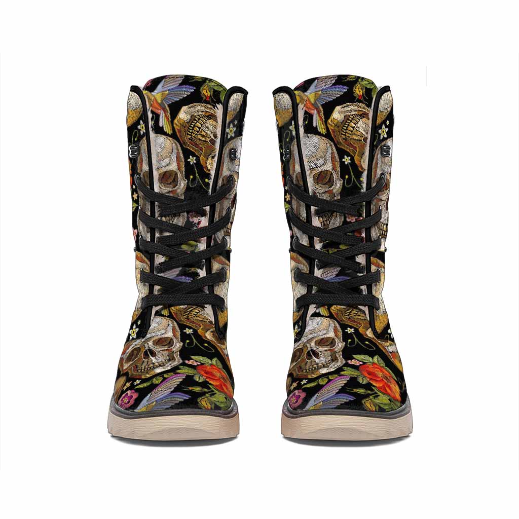 Vintage Skull Pattern Print Winter Boots