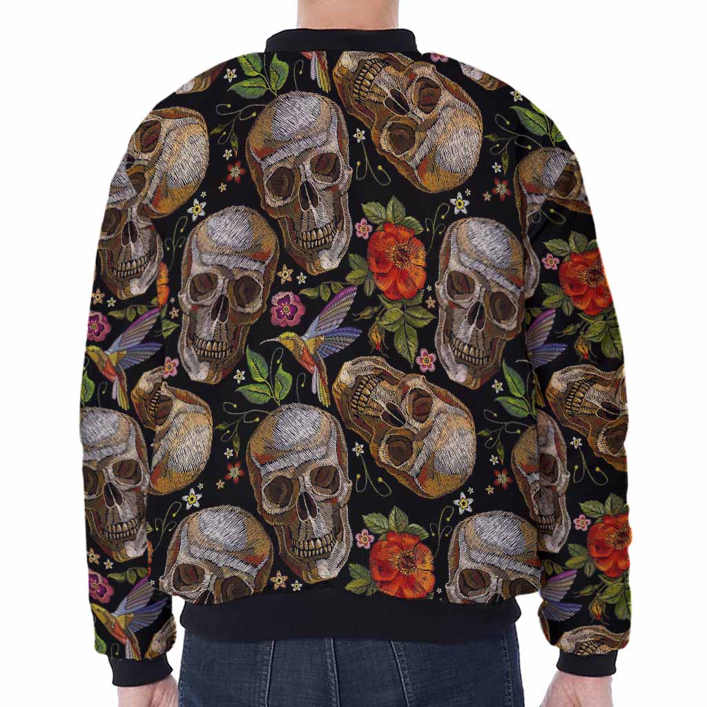Vintage Skull Pattern Print Zip Sleeve Bomber Jacket