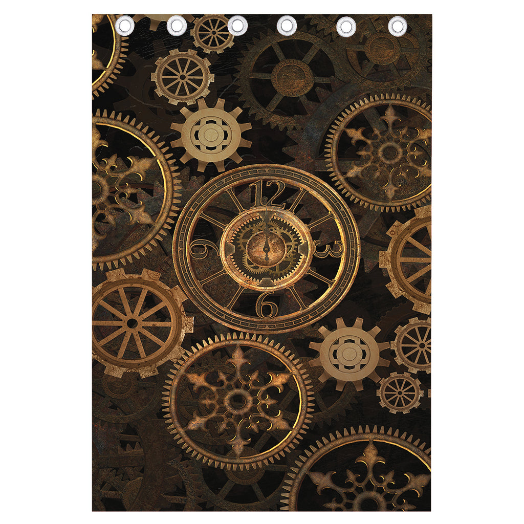 Vintage Steampunk Gears Print Curtain