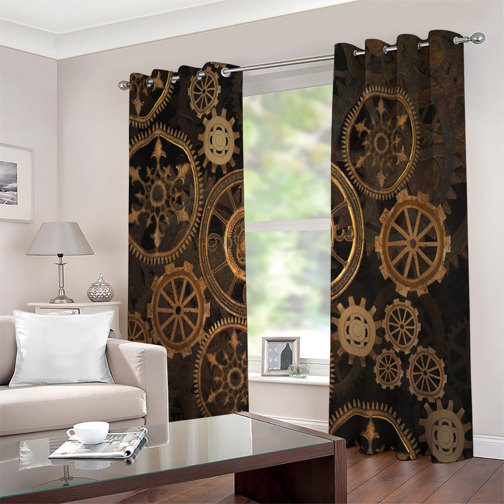 Vintage Steampunk Gears Print Extra Wide Grommet Curtains
