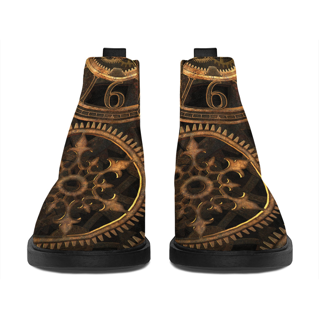 Vintage Steampunk Gears Print Flat Ankle Boots