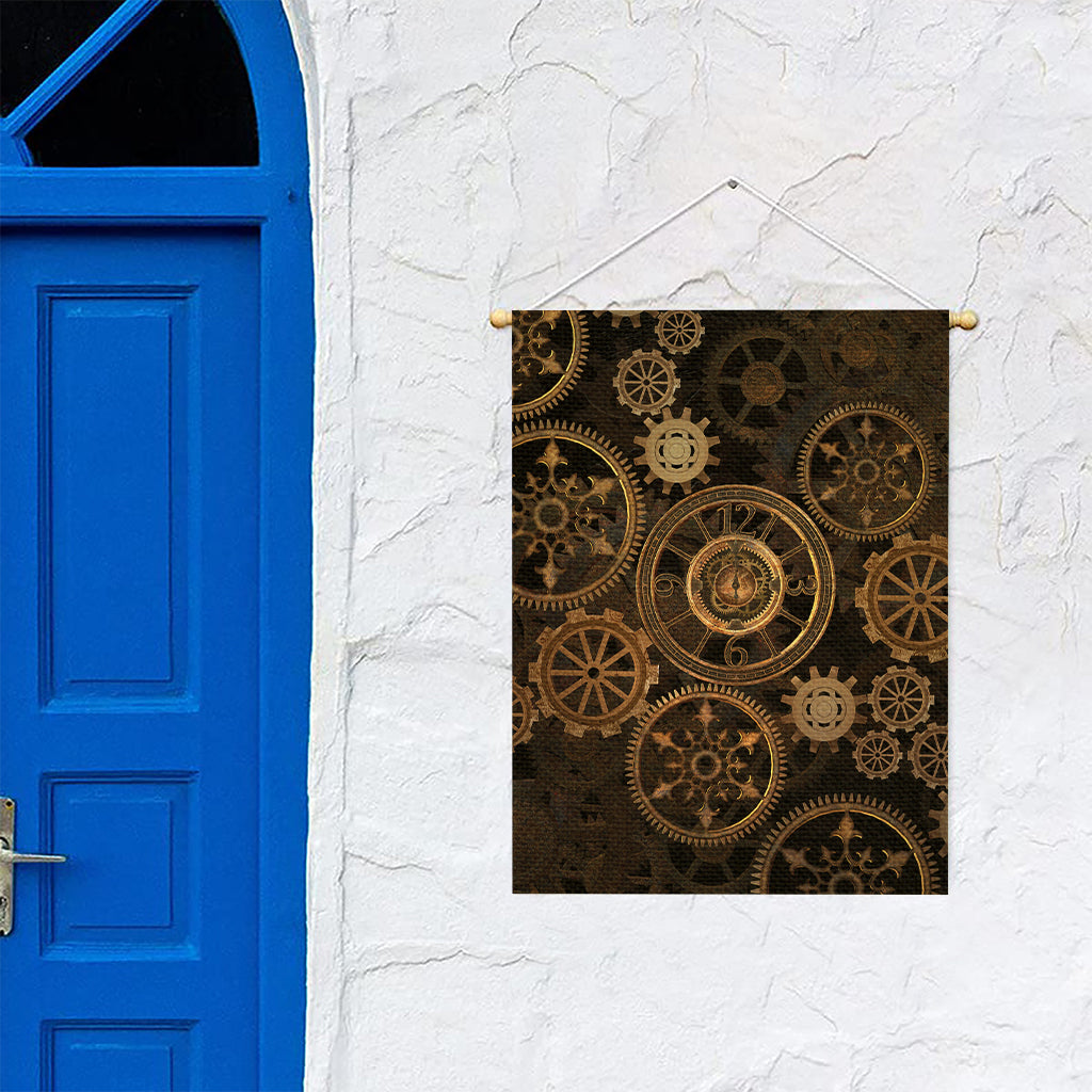 Vintage Steampunk Gears Print Garden Flag