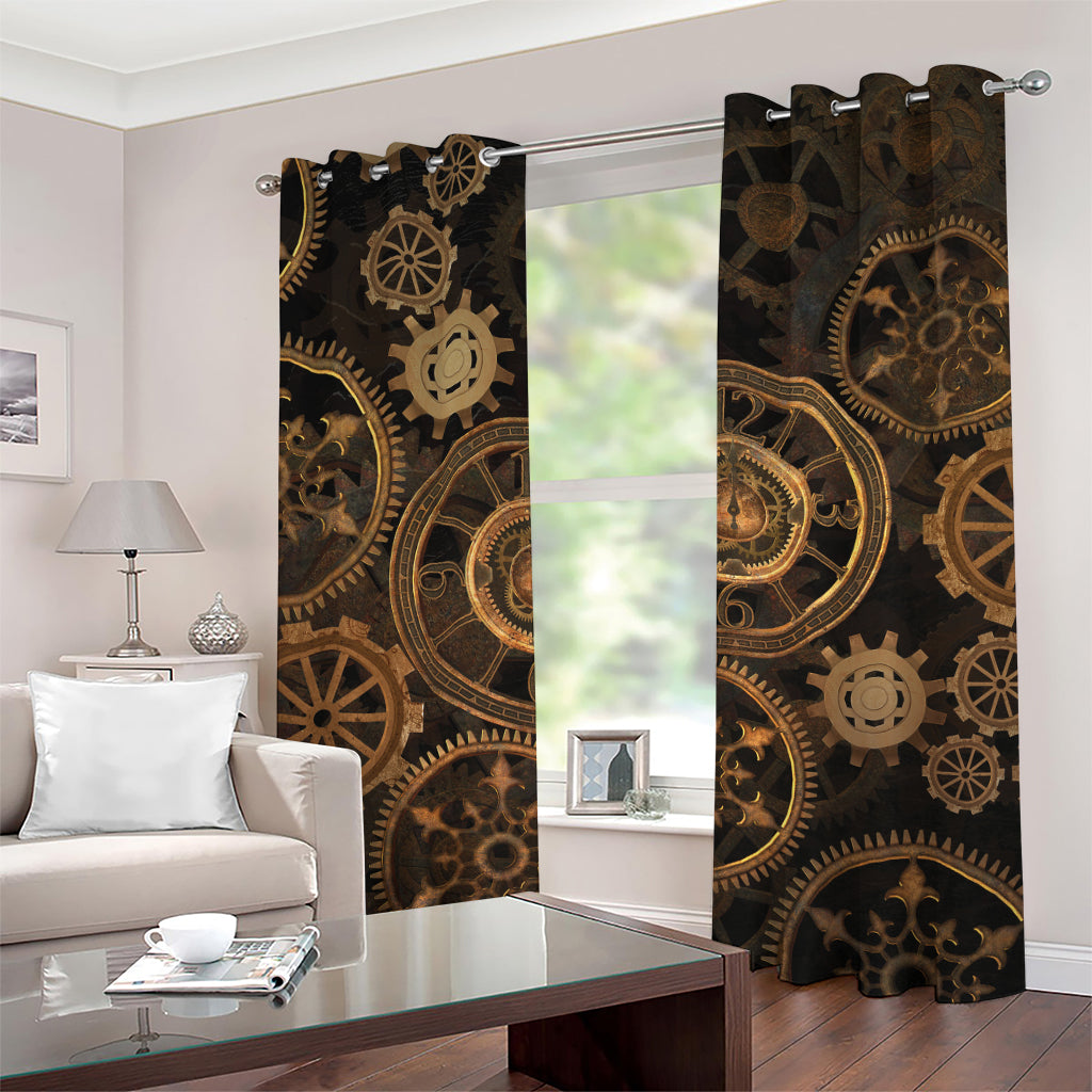 Vintage Steampunk Gears Print Grommet Curtains